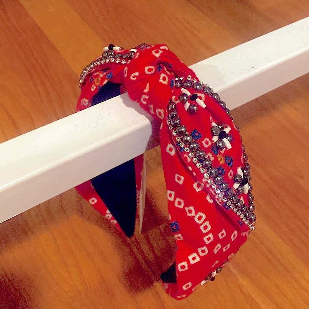 NamJosh Embellished Beaded Red Bandana Headband